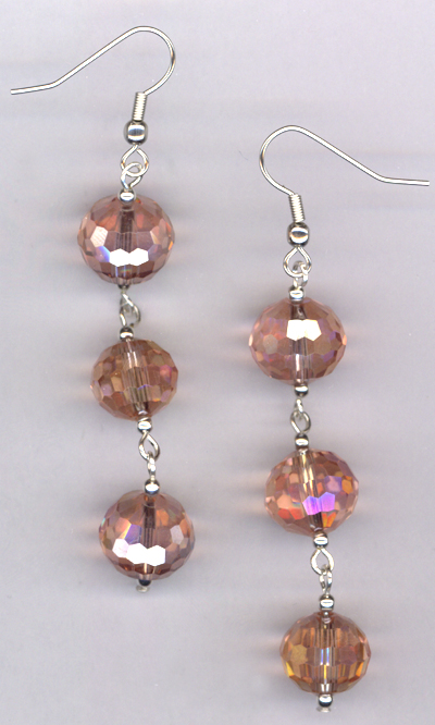 Rainbow Pink Triple Drop Crystal Earrings