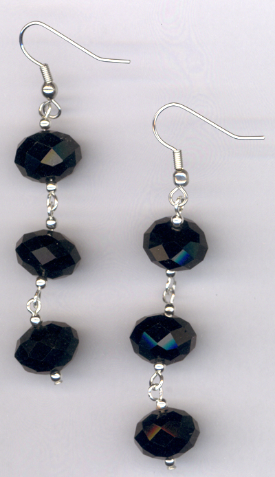 Triple Black Crystal Dangle Earrings