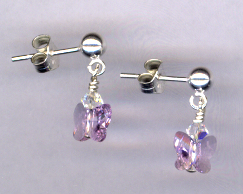 Fly, Fly Away ~ Lavender Crystal Butterfly Sterling Post Earrings