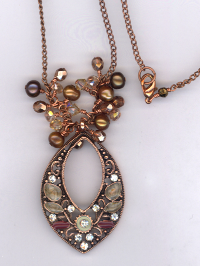 Melody Pink Flora ~ Crystal Pearl Copper Necklace