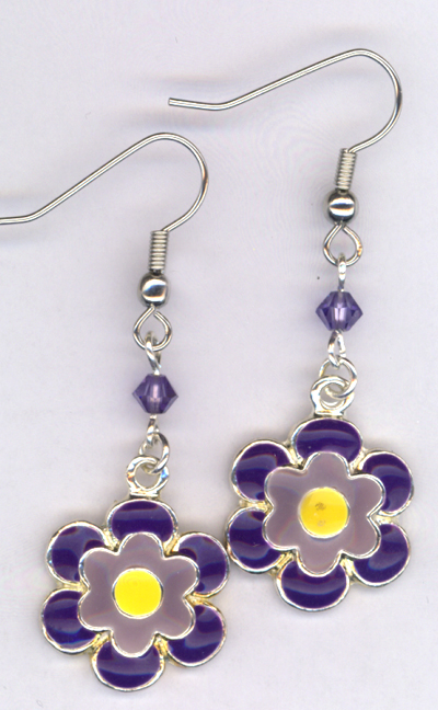 Don't Eat The Daisies ~ Purple Flower Charm Earrings