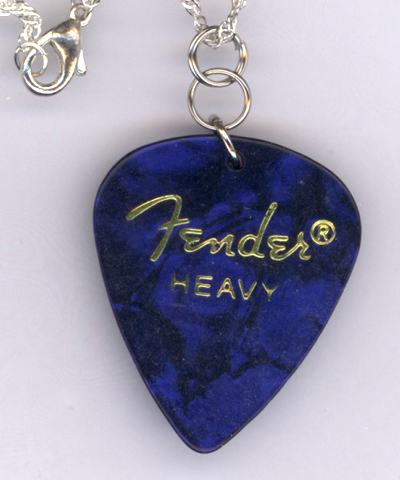 Blue Fender Pearl Guitar Pick ~ Silver Chain Necklace