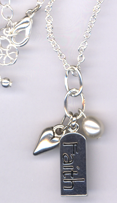 Faith ~ Silver Pearl Charm Necklace