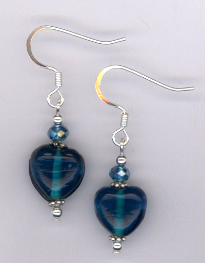 Whimsy Heart Blue ~ Crystal Lampwork Earrings