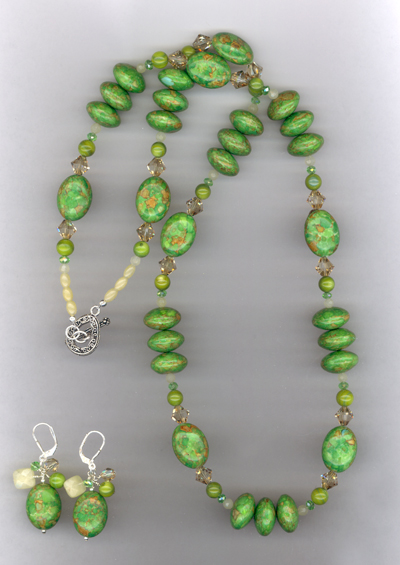 Squeeze The Lime ~ Turquoise Crystal Necklace/Earrings Jewelry Set