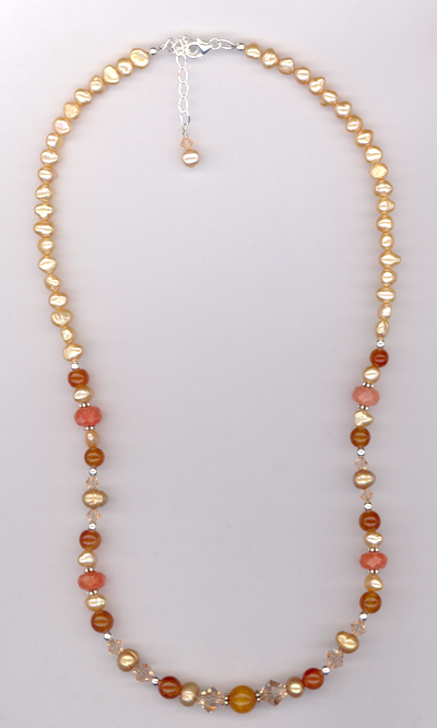 Pastel Pretty Peach ~ Gemstone Pearl Crystal Necklace