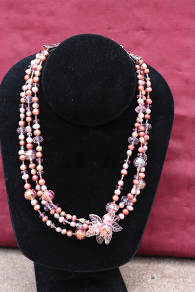 Peony Pink ~ Triple Layered Pearl Crystal Copper full view