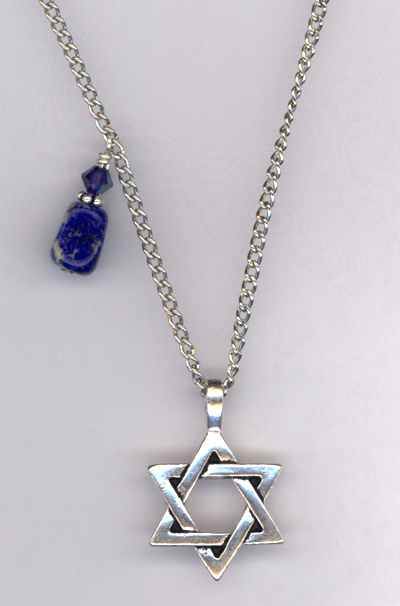 Star of David Pewter Lapis Crystal Necklace