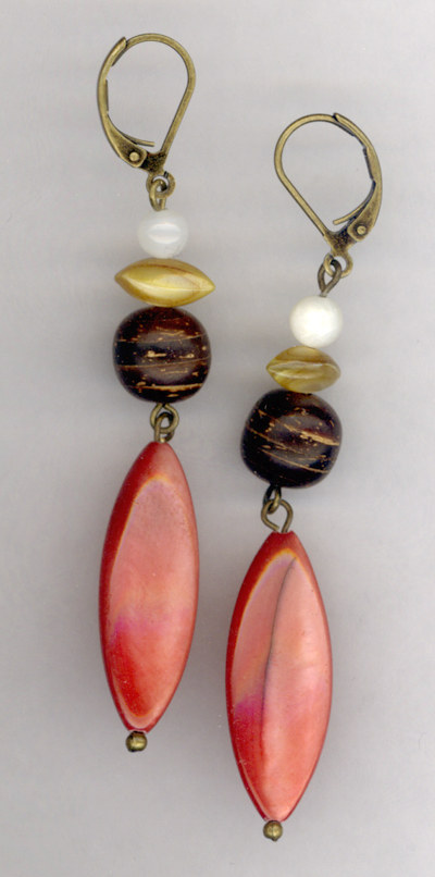 Bohemian Nights ~ Pearl Wood Antiqued Gold Layered Earrings