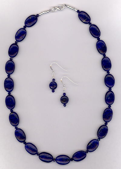 Blue Lapis Lazuli Gemstone Swarovski Crystal Necklace/Earring Set