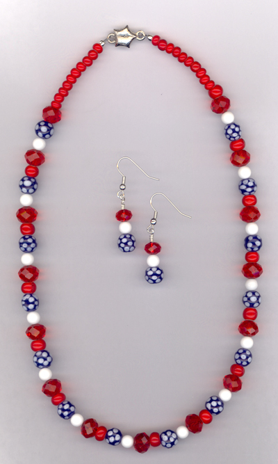 Americana ~ Red White Blue Whimsical Necklace/Earring Set