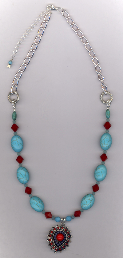 Desert Southwest ~ Turquoise Blue Red Necklace
