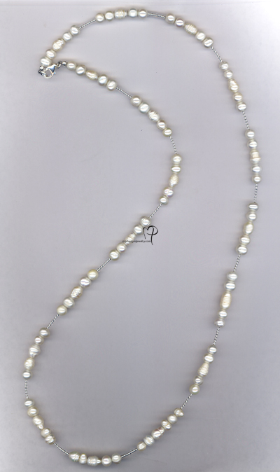 Lovely ~ Bridal White Long Pearl Sterling Silver Necklace