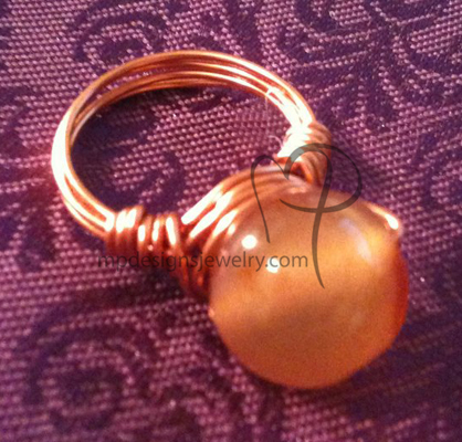  Carnelian Gemstone Copper Wire-wrapped Ring