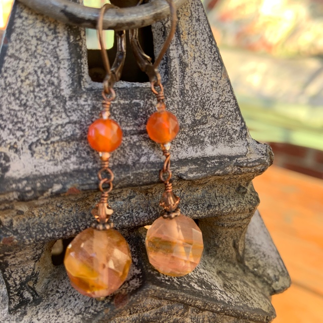 Fall Beauty Orange Carnelian Gemstone Earrings 