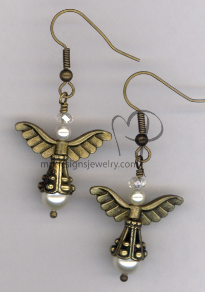 Angels Wings ~ Swarovski Creamy Crystal Pearl Antiqued Gold Earrings