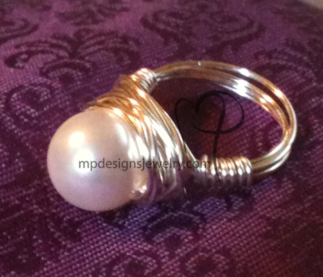 Swarovski white Pearl silver Wire-wrapped Ring