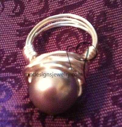 Swarovski Pearl light Grey Wire-wrapped Ring