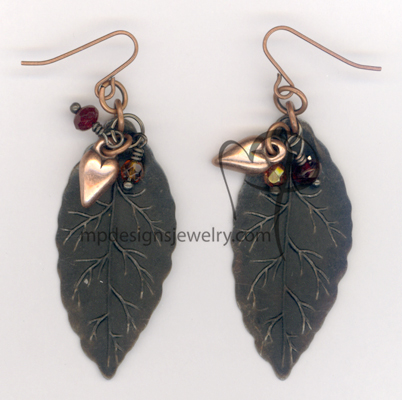 fall in love copper vintaj leaf mixed metal crystal earrings