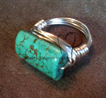 Turquoise Blue Gemstone Silver Wire-wrapped Ring
