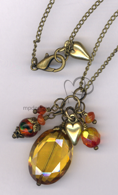Indian Summer ~  Topaz Dichroic Swarovski Crystal Antiqued Gold Charm Necklace