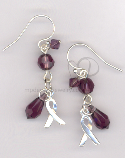 Awareness Ribbon Purple Swarovski Crystal Sterling silver Earrings
