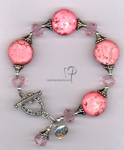 Hope in Pink~Turquoise Crystal Silver Plated Bracelet