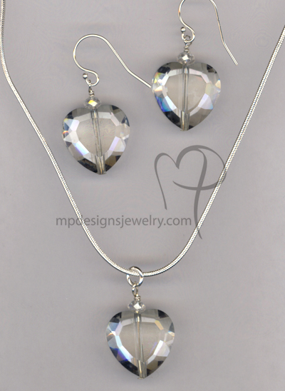 Love Me Forever ~ Clear Crystal Heart Necklace Earrings Set