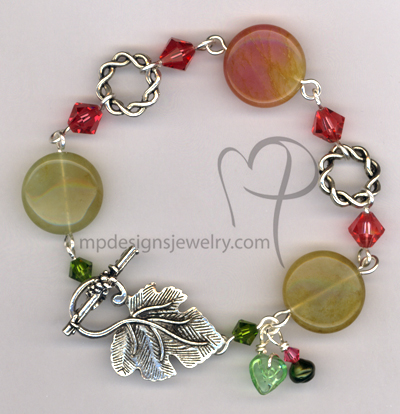Seasons Change ~ Gemstone Swarovski Crystal Silver Leaf Toggle Bracelet