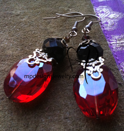 All That Glitters ~ Red Black Crystal Brass Earrings