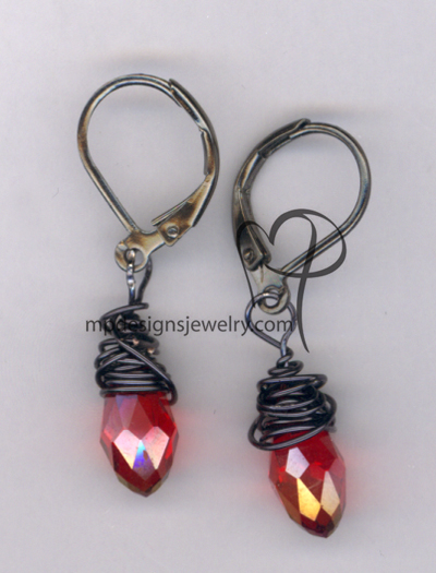 Wrapped In Love ~ Artisan Red Crystal Drop Black Earring