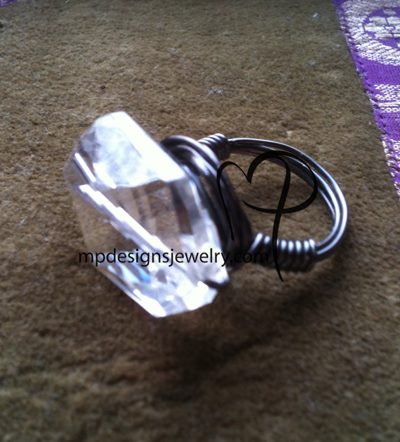 Chunky Crystal Bling Black Artistic Wire Wrapped Ring