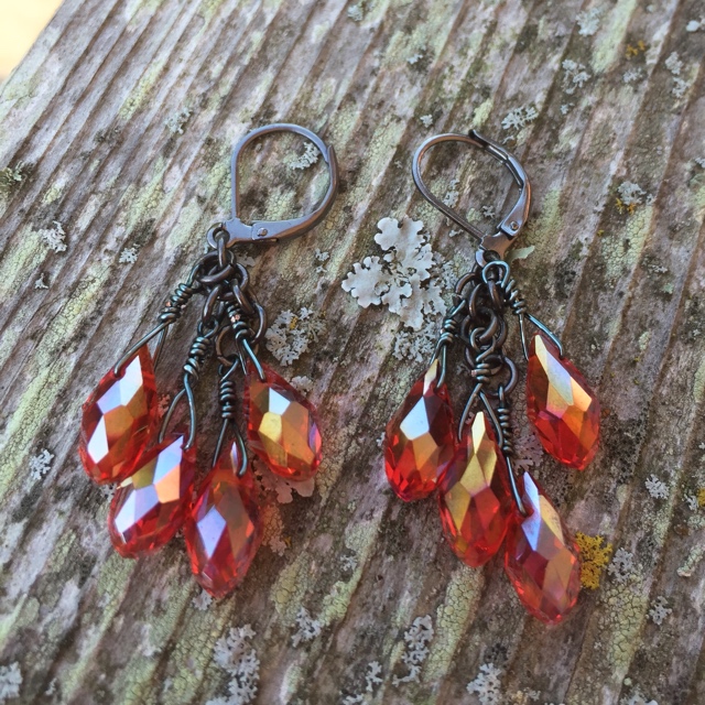 Show me love red cluster crystal earrings 