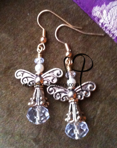 Angels Wings ~  Swarovski Creamy White Pearl Gold Earrings