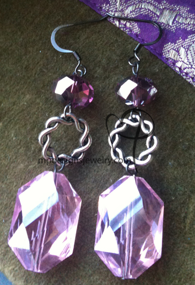 pink chunky crystal link gm earrings