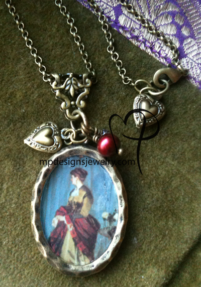 Lady In Red ~ Victorian Brass Charm Necklace