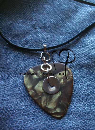 Personalized Hand Stamped Charm Guitar Pick Necklace