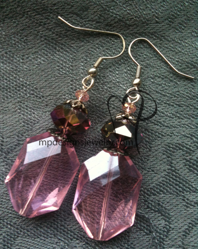big bold beautiful pink purple crystal filigree silver earrings