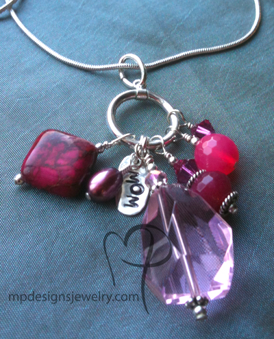 Pink Peony Gemstone Swarovsky Crystal Pendant Charm Necklace