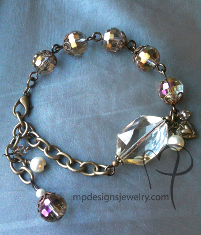 Vintage Romance ~ Steampunk Crystal Brass Charm Bracelet