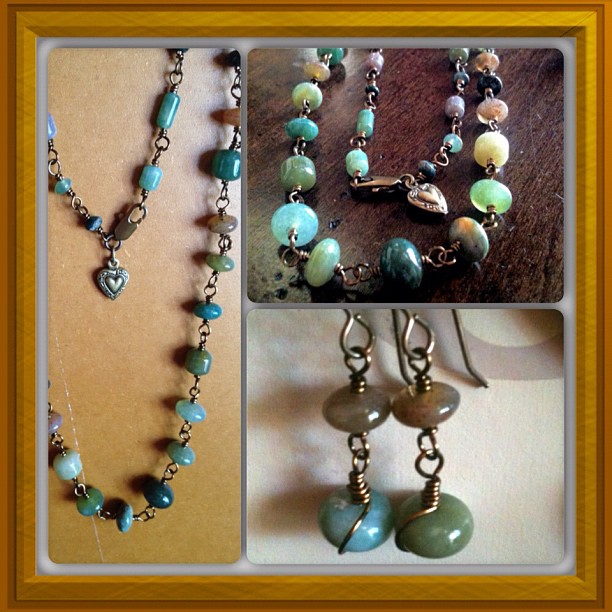 Fancy Jasper Brass Necklace/Earring Jewelry Set