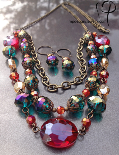 Adore! ~ Brass Layered Crystal Necklace