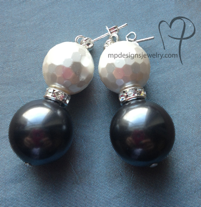 Black & White Swarovski Pearl Post Earrings