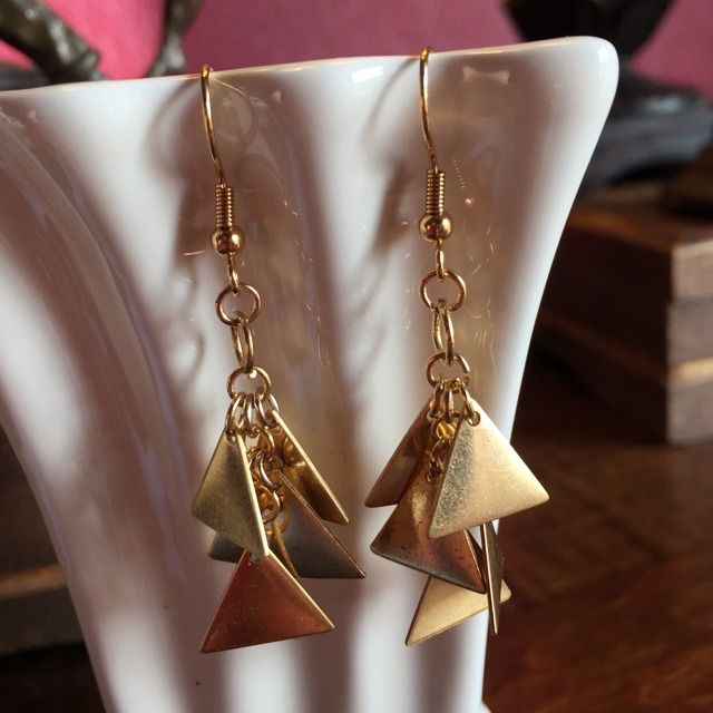 Gold plated triangle dangle earrings