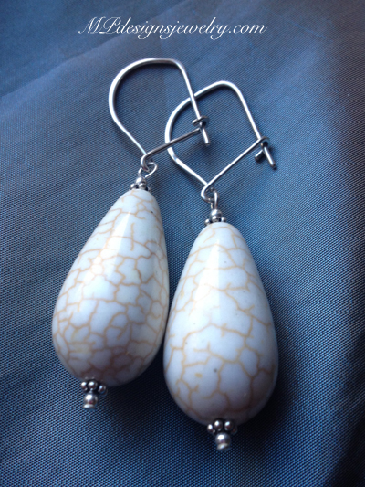 summer white teardrop magnesite sterling silver earrings