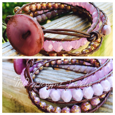 Purple Orchip leather wrap bracelet 