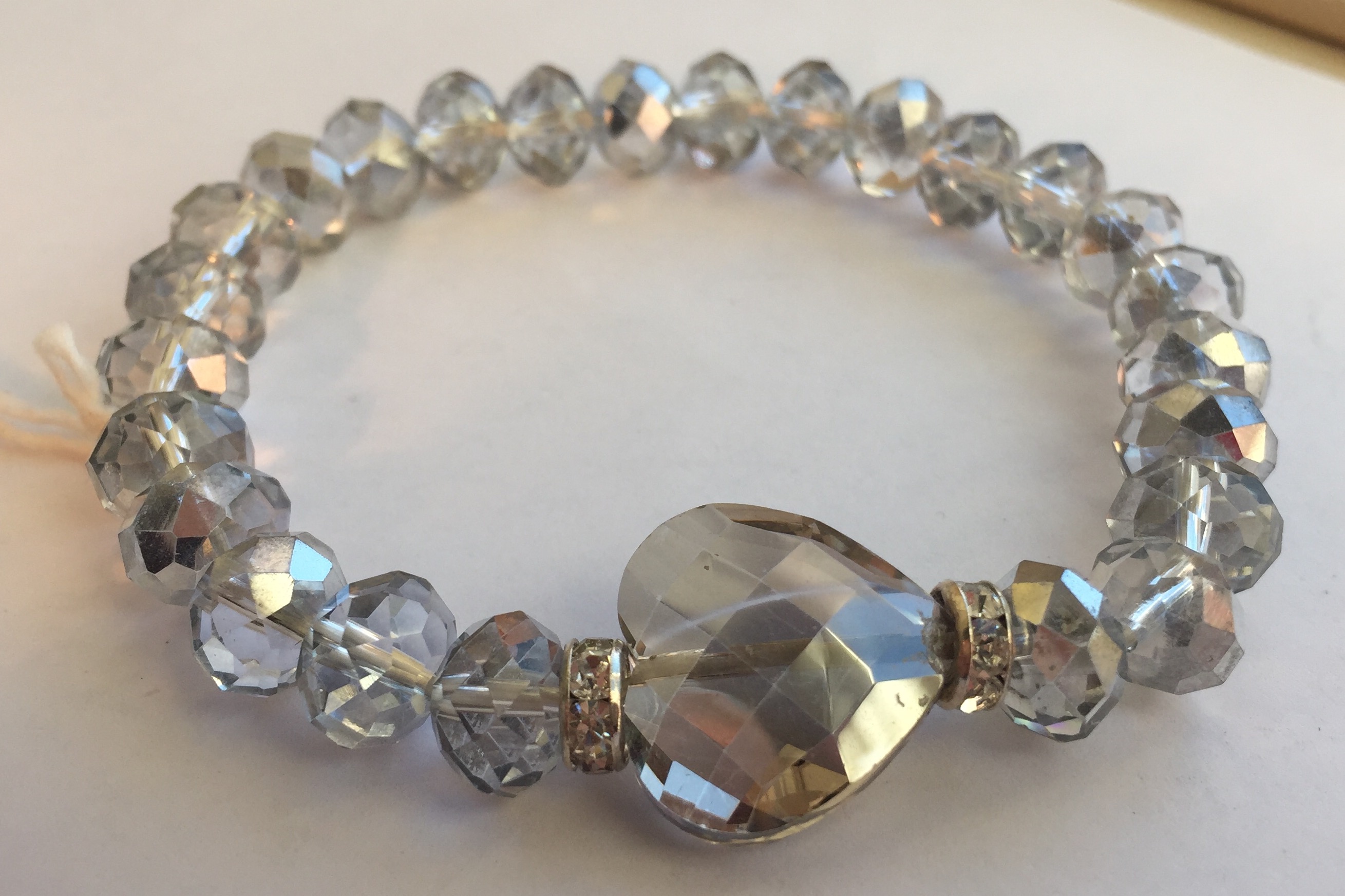 Smoke Grey heart crystal stretch bracelet 