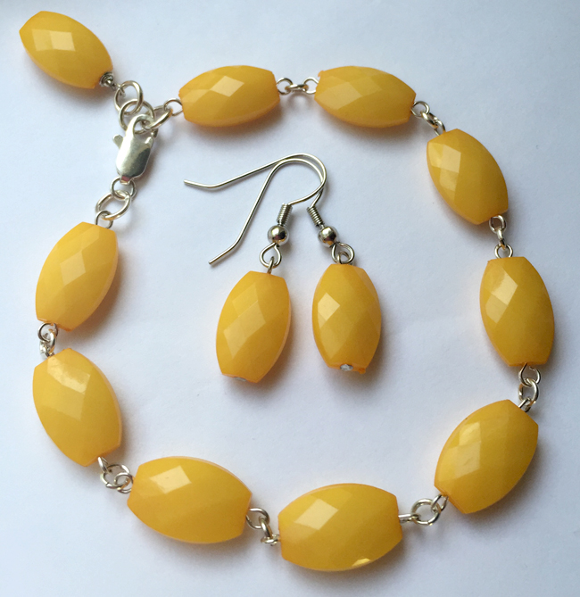 Yellow Beaded Link Bracelet Earrings Set