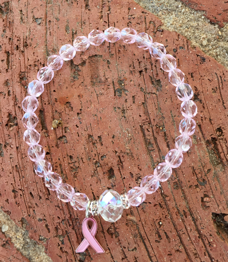 Pink Crystal Awareness Ribbon Stretch Bracelet
