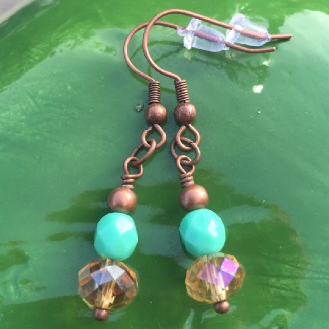 Turquoise Topaz copper short stack earrings 
